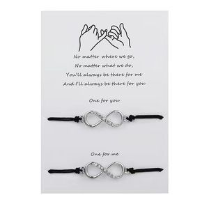 NEW Diamond Silver Toned Infinity One For You One For Me Black Cord Bracelet